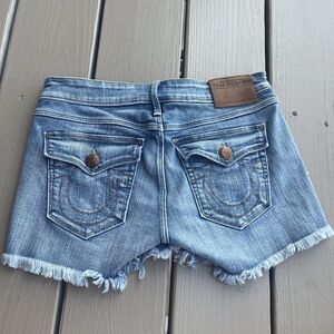 True Religion Jeans Women's Joey Lonestar Cut-Off Low-rise Shorts Blue Size 26